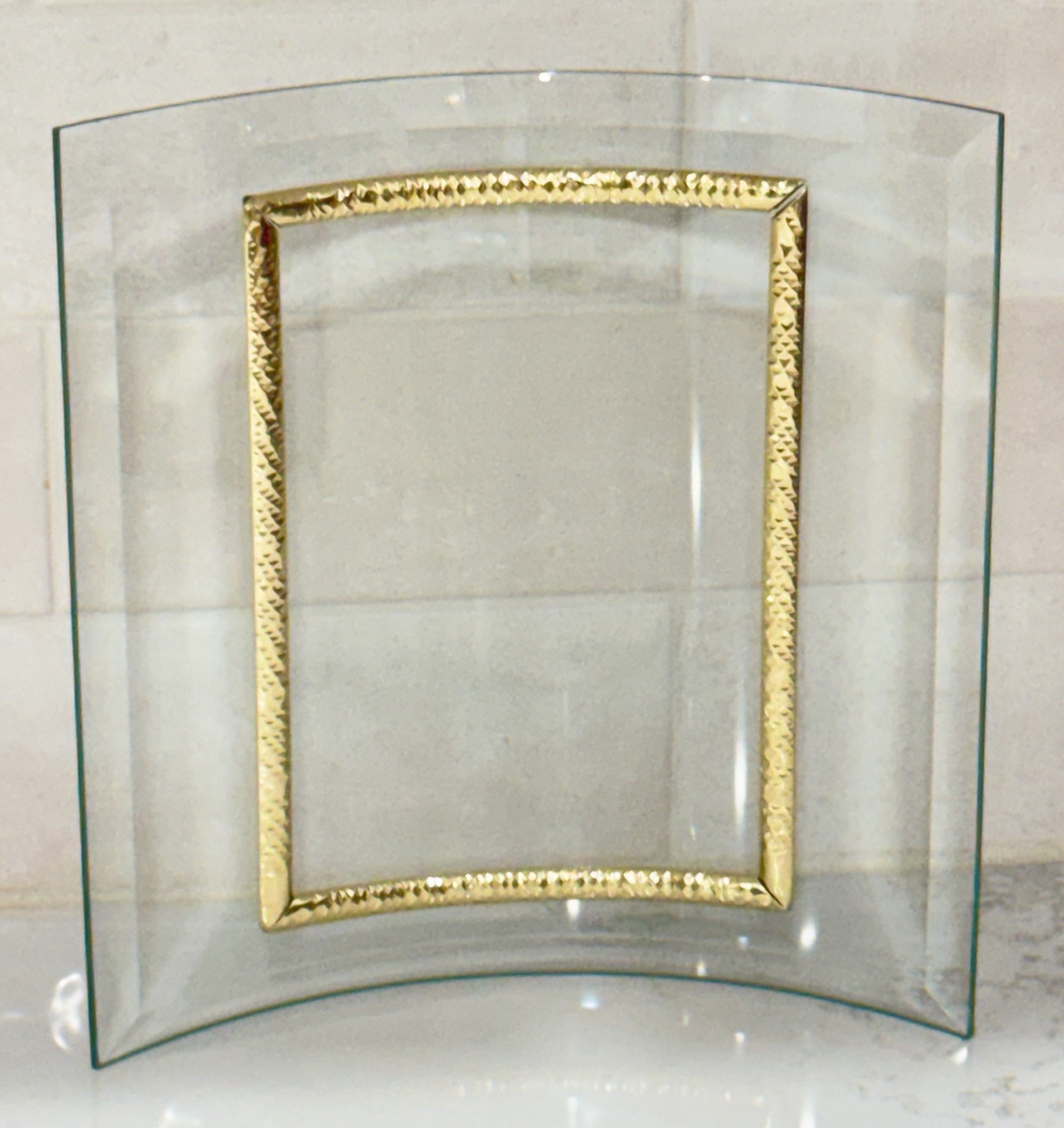 Vintage Curved Glass Picture Frame 5x7 Gold Trim Beveled Bent Floating Tabletop